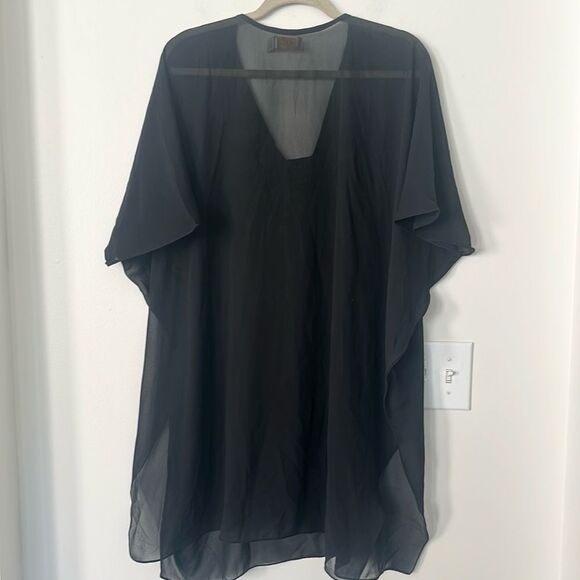 Natural Impressions Black Beaded Bib Kaftan, Swim Cover-up O/S - Picture 4 of 6